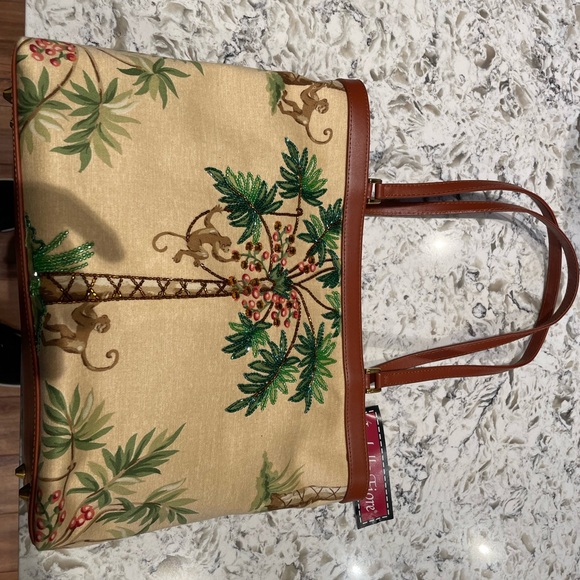 Isabella Fiore Monkey Palm Tree Beaded Rhinestone Stud Feet-Leather NWT